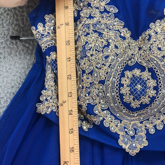 Jodi Kristopher Dress Womens 1 Jrs Blue Gold Lace Dance 2 Piece Sparkle Cocktail - Picture 8 of 16